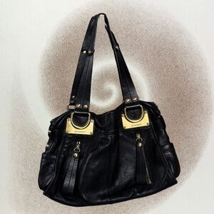 Oversized Vintage Black Leather Shoulder Bag